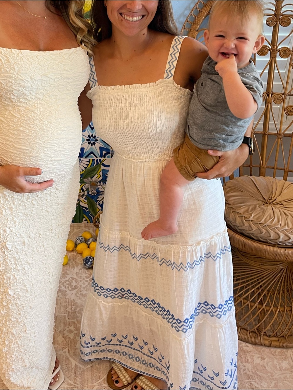 White and Blue Embroidered Dress - Picture 2 of 2